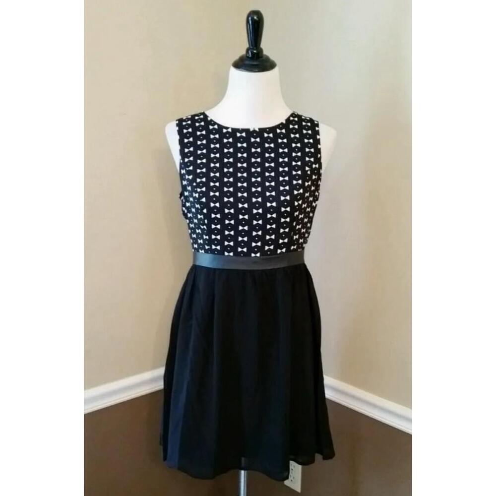 Black & White ModCloth Party Dress Bow Print Bodice with Chiffon Skirt by Moon